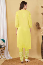 Yellow Shifa Dyed Cotton Kurti & Lycra Pant Set