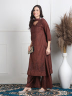 Brown Zulaikha Dyed Dobby Cotton Kurti Set