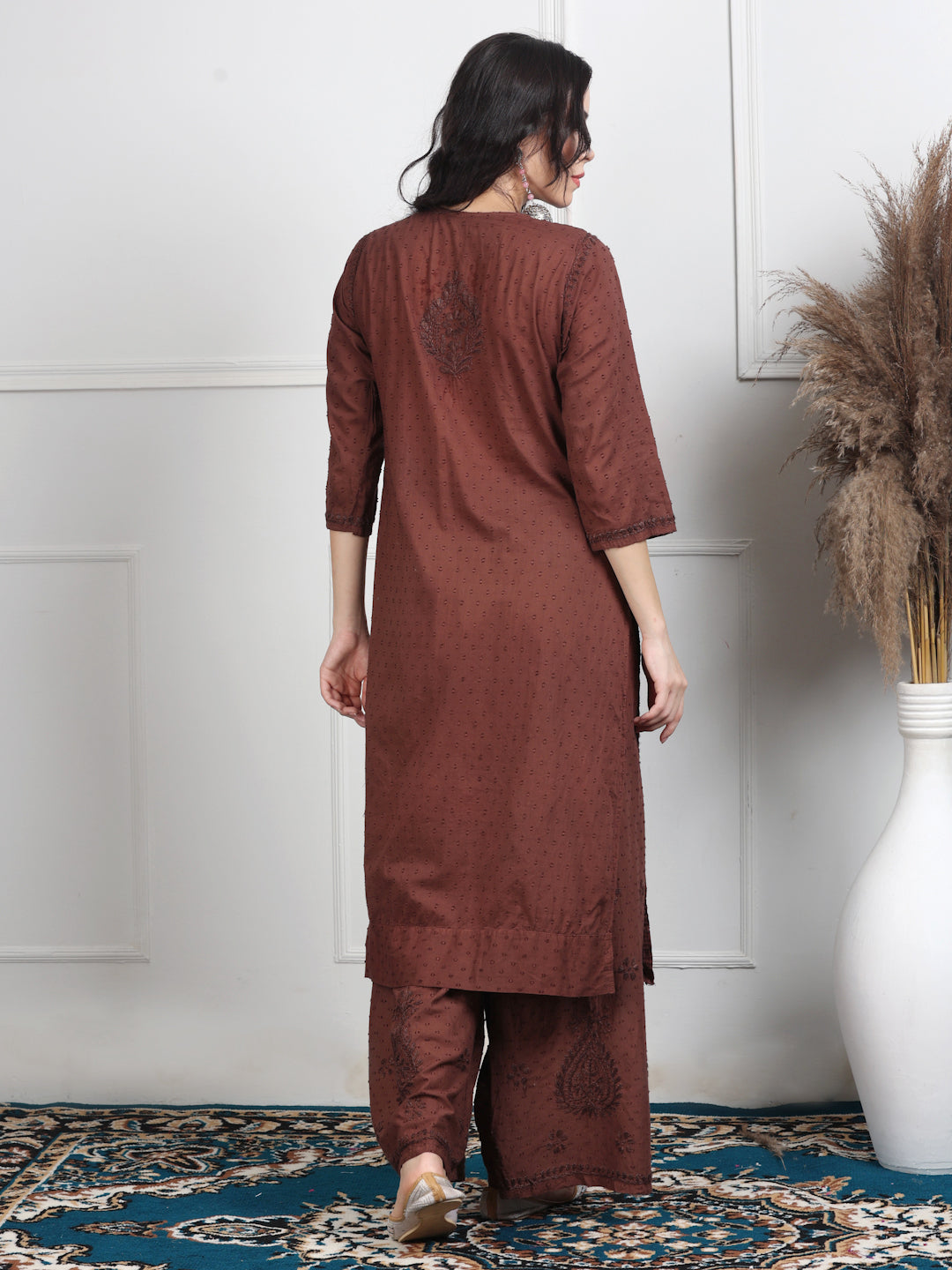 Brown Zulaikha Dyed Dobby Cotton Kurti Set