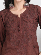 Brown Zulaikha Dyed Dobby Cotton Kurti Set