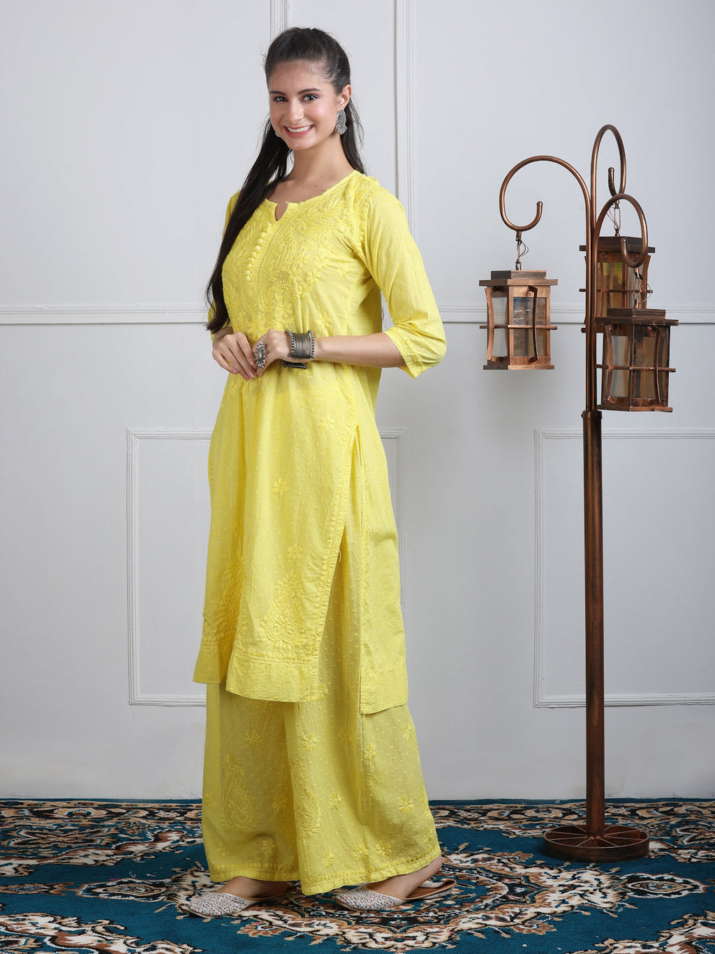 Yellow Zulaikha Dyed Dobby Cotton Kurti Set