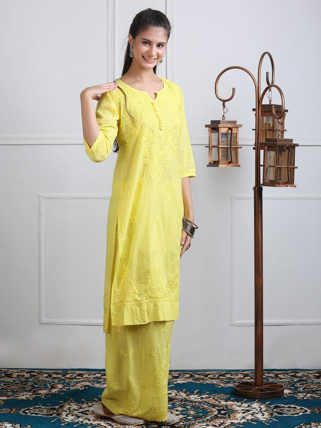 Yellow Zulaikha Dyed Dobby Cotton Kurti Set