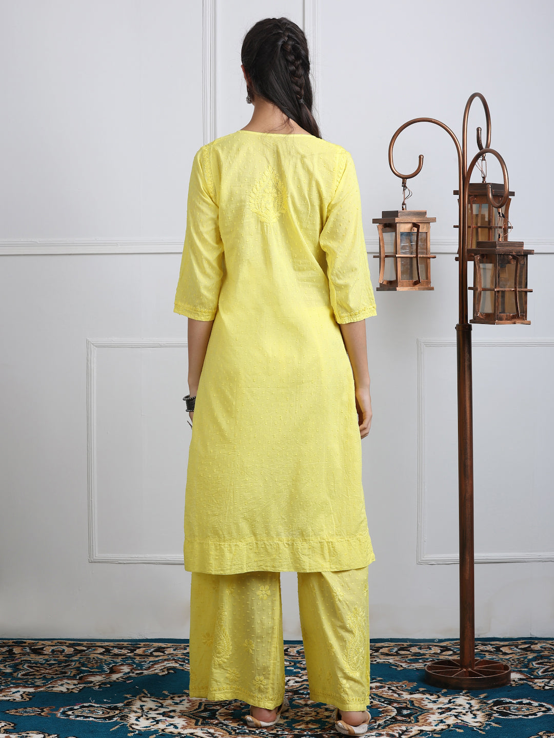 Yellow Zulaikha Dyed Dobby Cotton Kurti Set