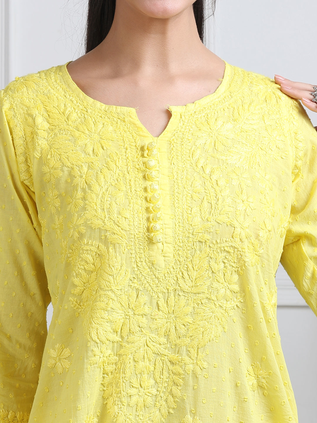Yellow Zulaikha Dyed Dobby Cotton Kurti Set