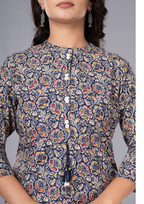 Blue Aarzo Printed Short Cotton Kurti