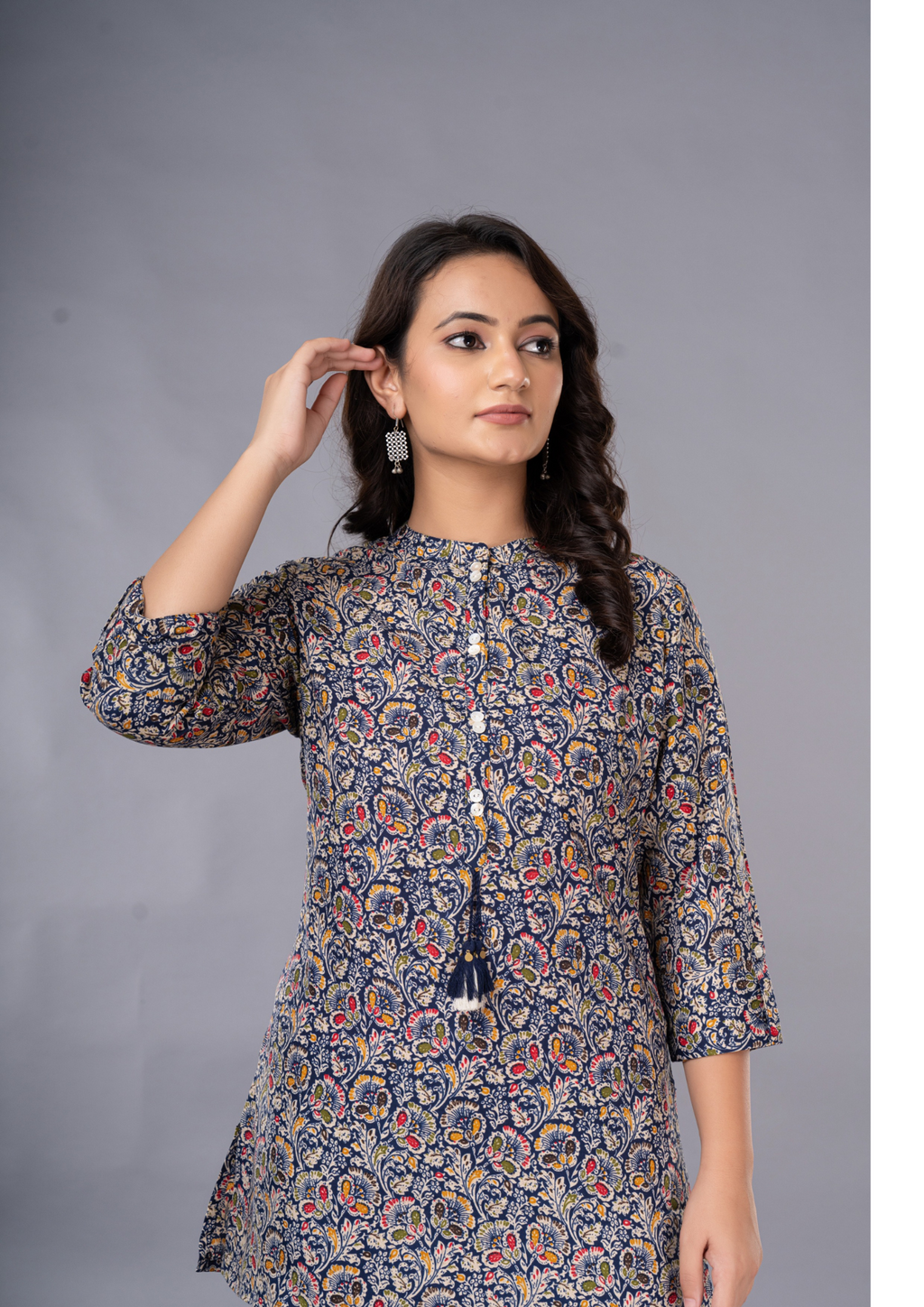 Blue Aarzo Printed Short Cotton Kurti