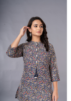 Blue Aarzo Printed Short Cotton Kurti