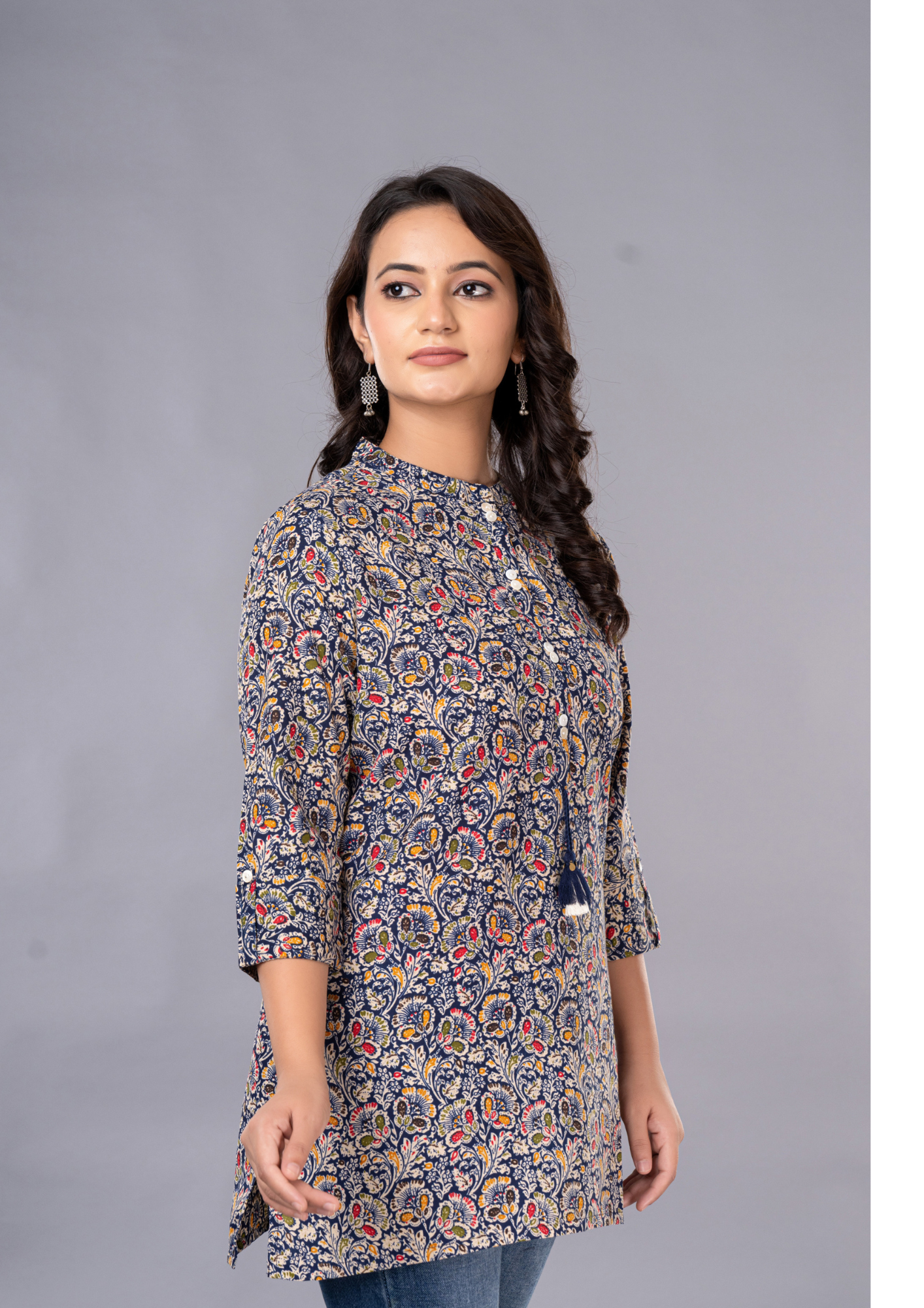 Blue Aarzo Printed Short Cotton Kurti