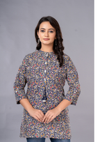 Blue Aarzo Printed Short Cotton Kurti