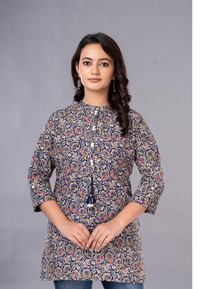 Women's Premium Designer Straight Short poly Cotton Kurti with Front Buttons