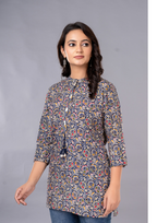 Blue Aarzo Printed Short Cotton Kurti