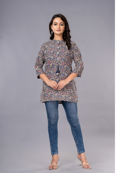 Women's Premium Designer Straight Short poly Cotton Kurti with Front Buttons