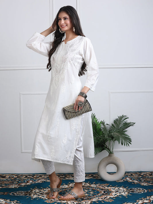 Elegant Super Comfy 3D Handwork Rayon Chikankari Kurti with Muquesh Embellishments