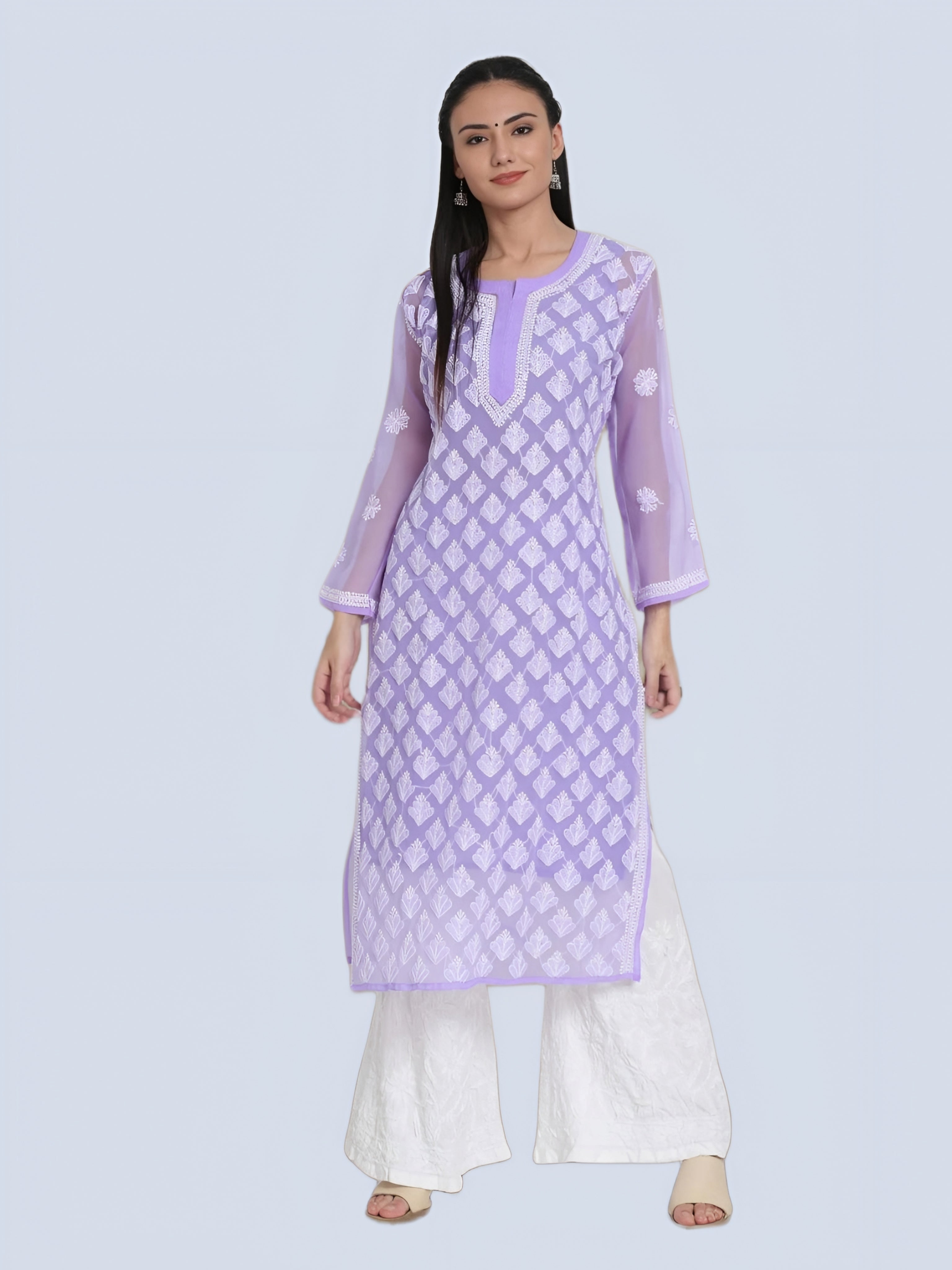 Lavender Marjan Georgette Booti Jaal Kurti & Inner