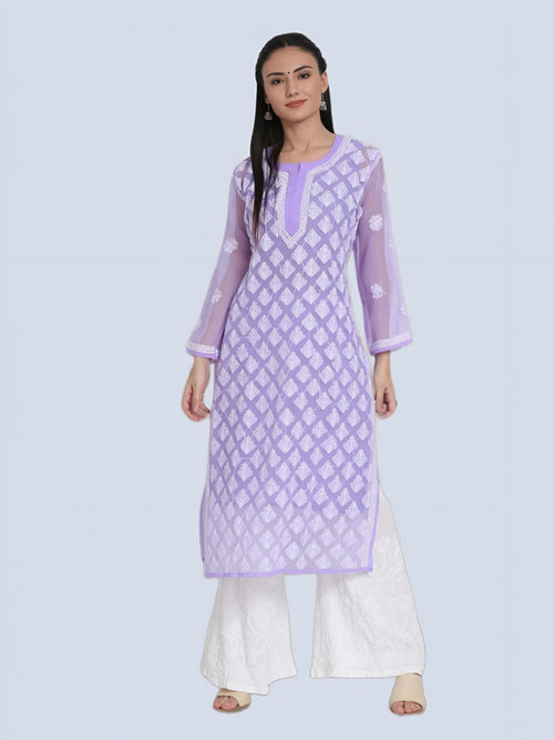 Lavender Marjan Georgette Booti Jaal Kurti & Inner