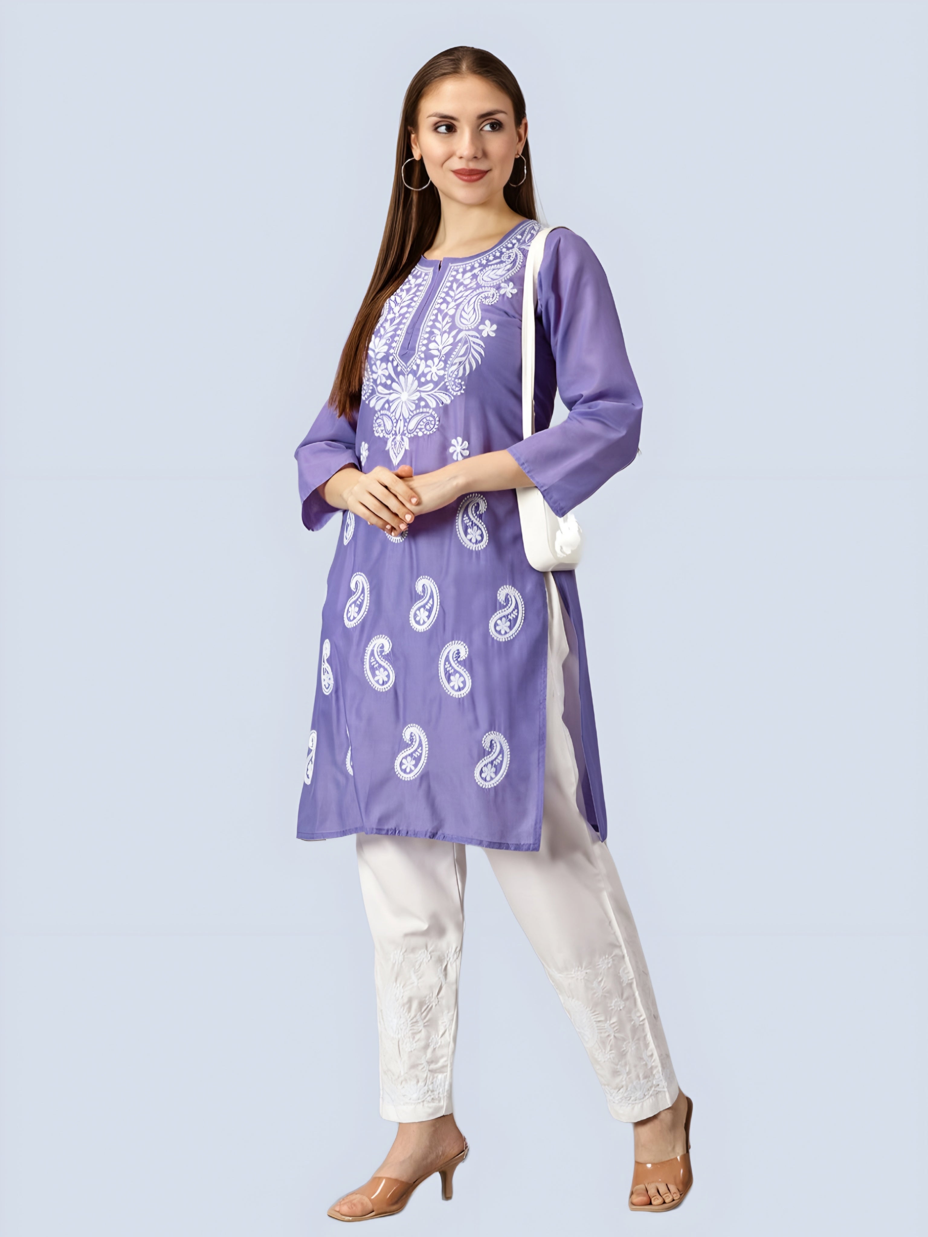 Purple Muzdah Cotton Kurti & Lycra Pant Set