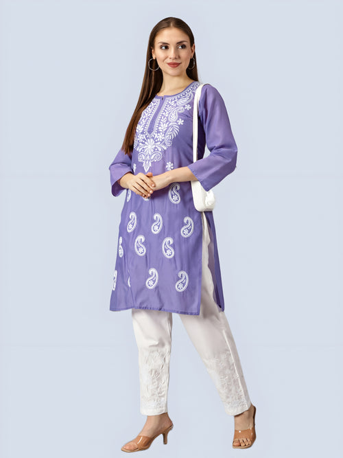 Purple Muzdah Cotton Kurti & Lycra Pant Set