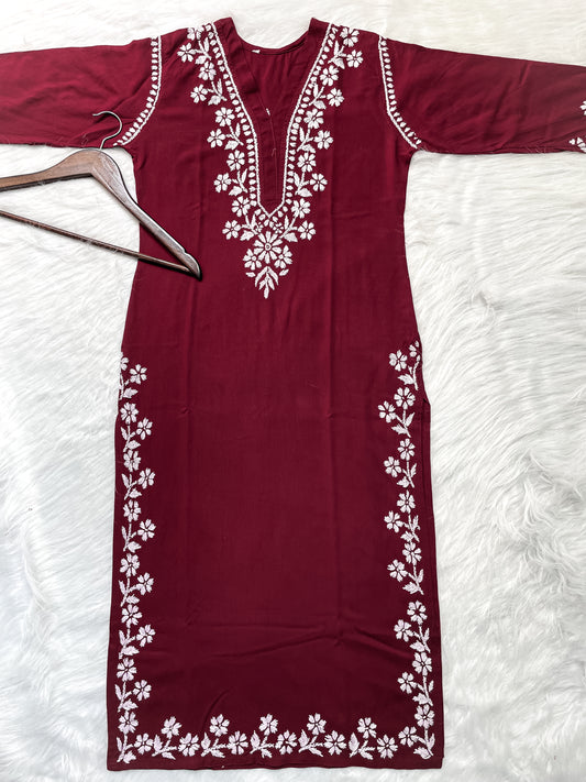 Women's Premium Soft Rayon V Neck Straight Fit Lucknowi Chikankari Kurti