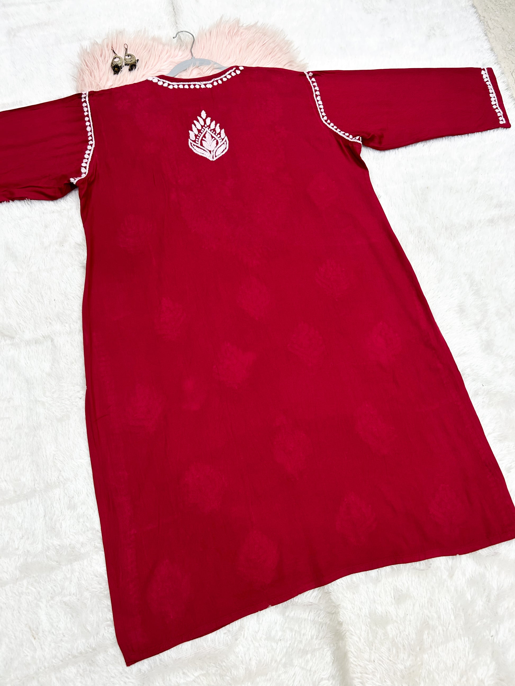 Maroon rayon plus size chikankari kurti 4