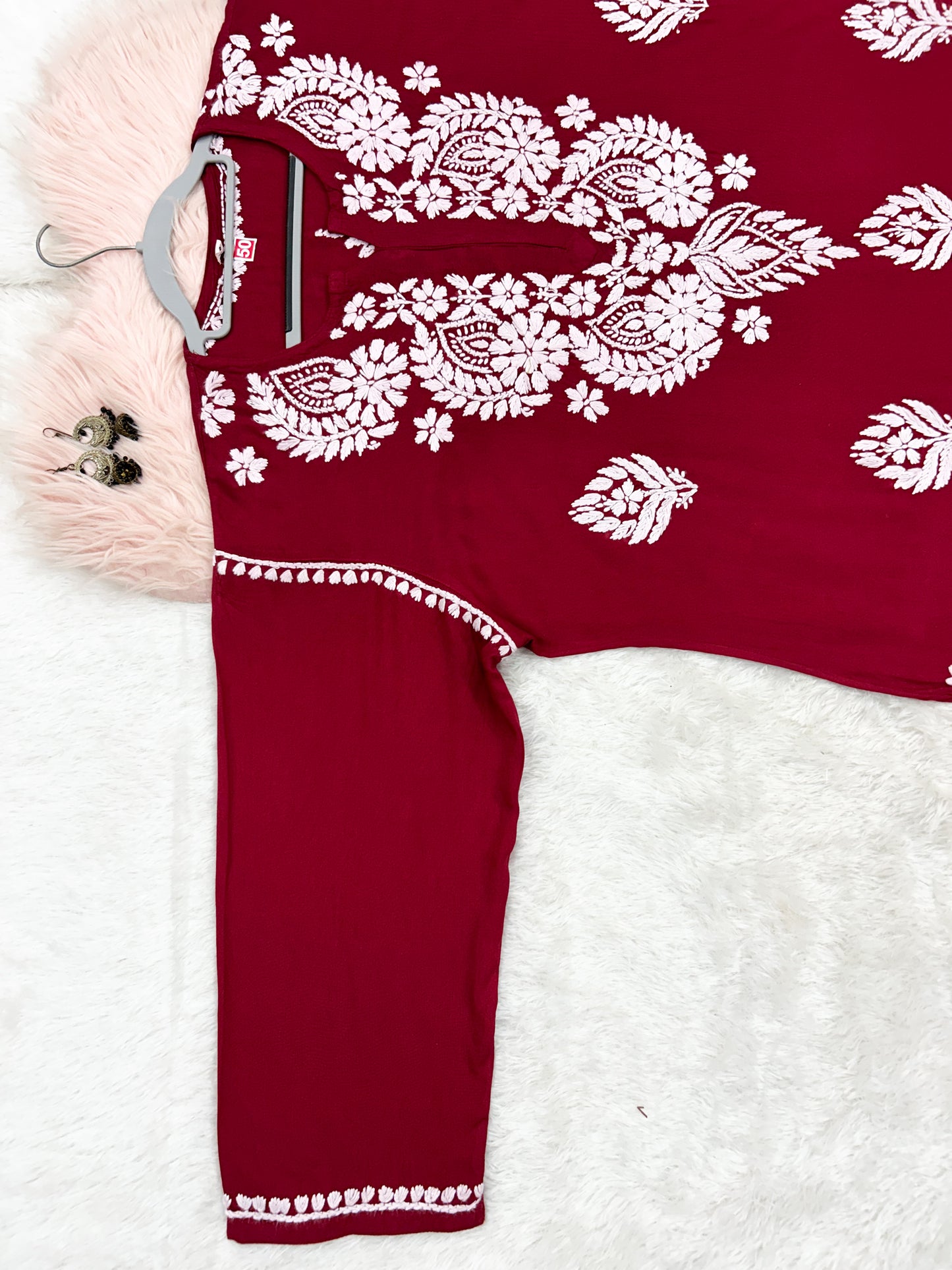 Maroon rayon plus size chikankari kurti 5