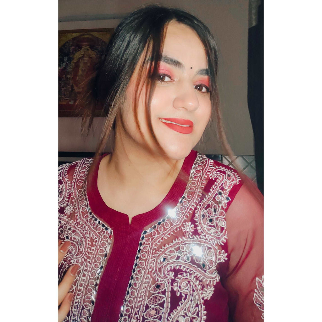 Maroon Gulbarg Mirror Work Chikankari Kurti with Inner