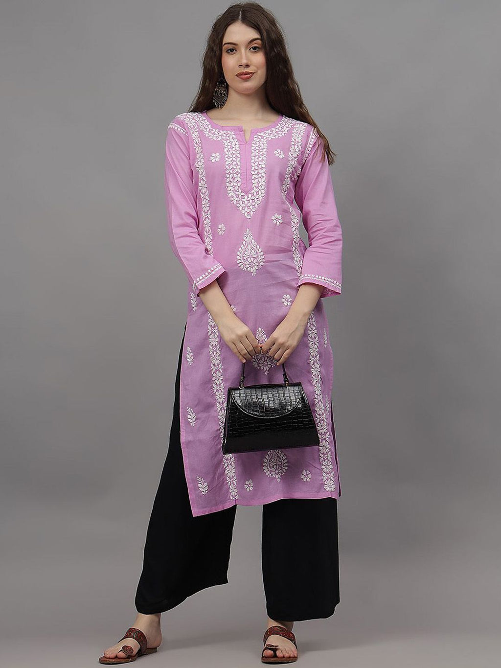 Mauve Ayat Cotton Chikankari Long Kurti
