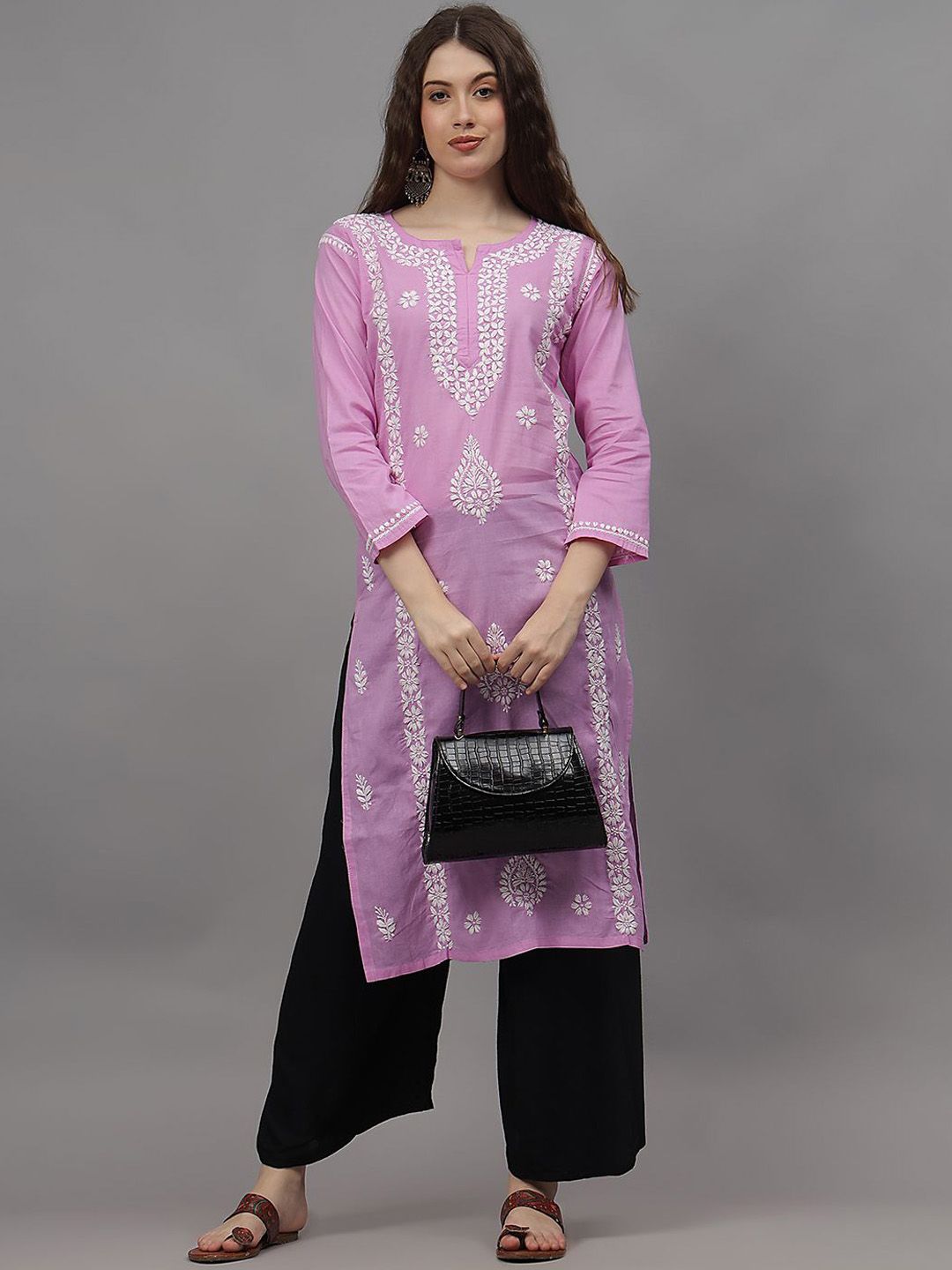 Mauve Ayat Cotton Chikankari Long Kurti