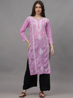 Mauve Ayat Cotton Chikankari Long Kurti