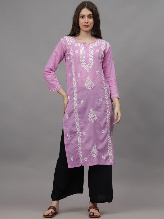 Mauve Ayat Cotton Chikankari Long Kurti