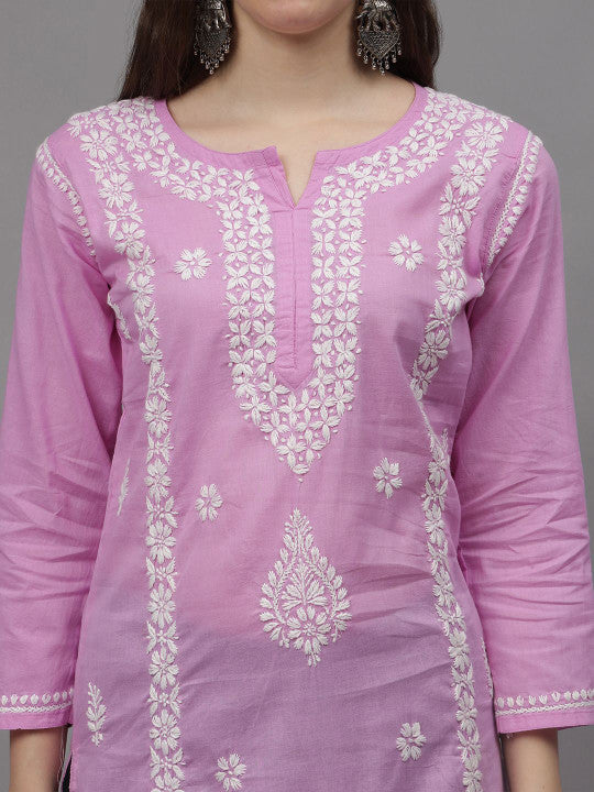 Mauve Ayat Cotton Chikankari Long Kurti