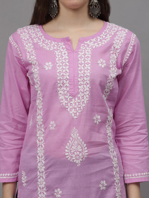Mauve Ayat Cotton Chikankari Long Kurti