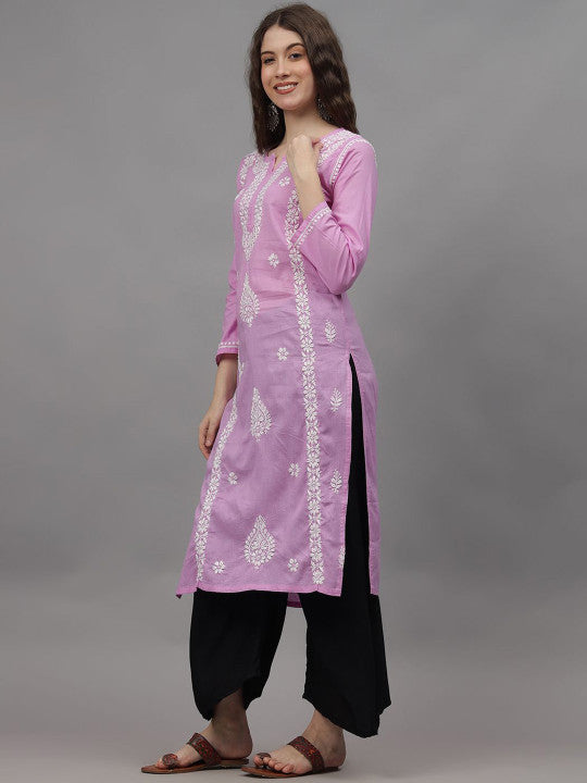 Mauve Ayat Cotton Chikankari Long Kurti