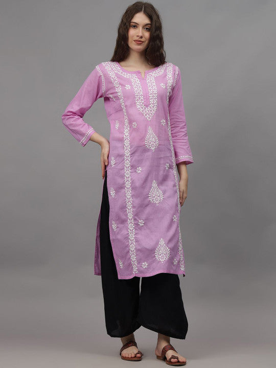Mauve Ayat Cotton Chikankari Long Kurti