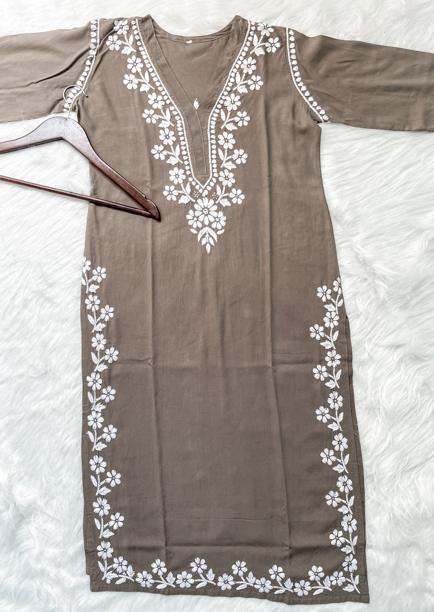 Women's Premium Soft Rayon V Neck Straight Fit Lucknowi Chikankari Kurti