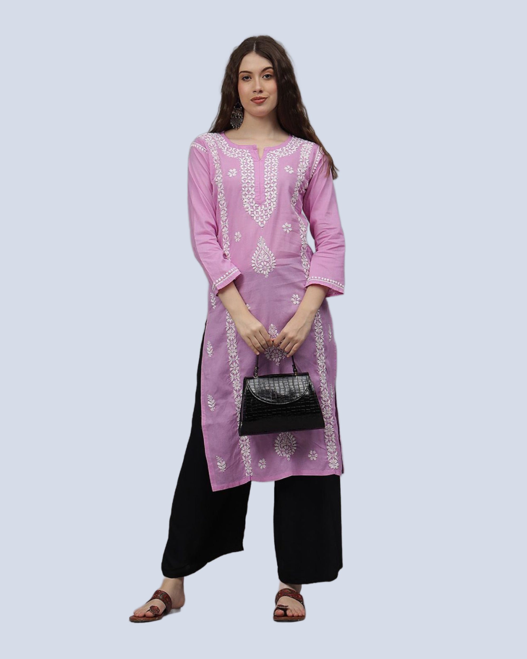 Mauve Ayat Cotton Chikankari Long Kurti