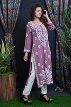 Mauve Salma Straight Chikankari Rayon Kurti