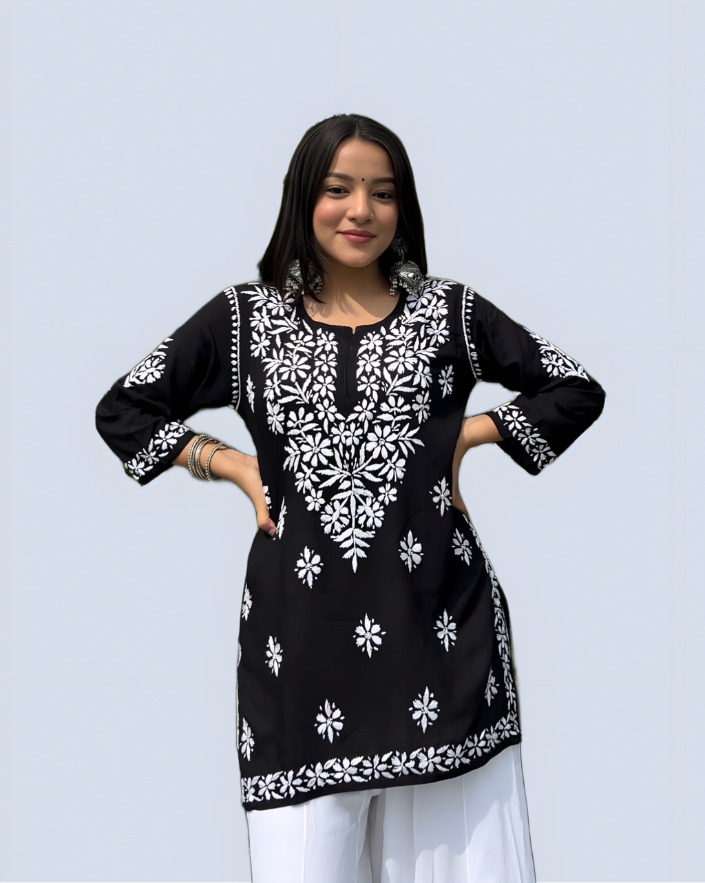 Black Mehwish Chikankari Rayon Short Top