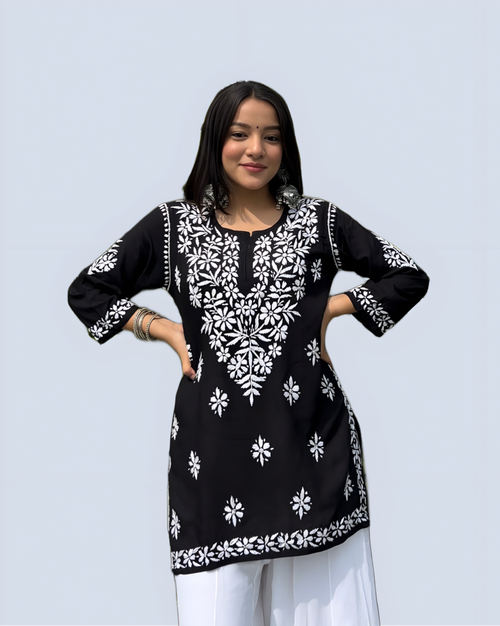 Black Mehwish Chikankari Rayon Short Top