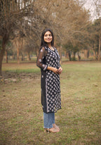 Black Hadia Chikankari Mirror Work Kurti with Inner