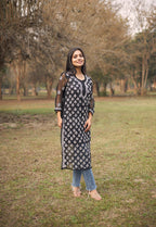 Black Hadia Chikankari Mirror Work Kurti with Inner