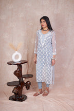 Gray Hadia Chikankari Mirror Work Kurti with Inner