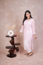 Pink Hadia Chikankari Mirror Work Kurti with Inner