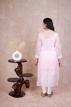 Pink Hadia Chikankari Mirror Work Kurti with Inner