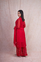 Red Tamanna Mirror Work 4-Piece Kurti Set