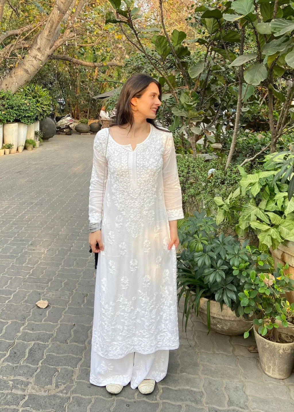White Naila Modal Chikankari Kurti Set