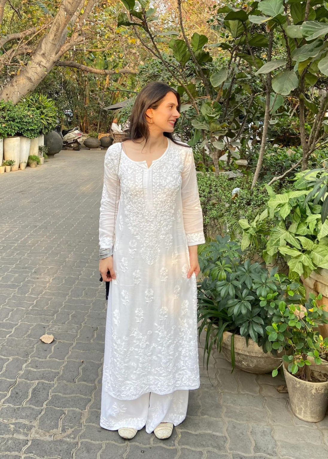 White Naila Modal Chikankari Kurti Set