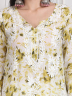 Henna Green Huda Floral Print Mulmul Kurti