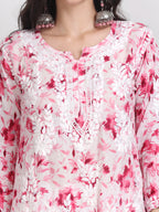 Pink Huda Floral Print Mulmul Kurti