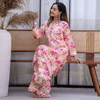 Pink Wafa Printed Mulmul Kurti & Palazzo Set