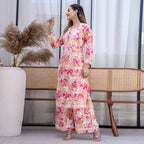 Pink Wafa Printed Mulmul Kurti & Palazzo Set